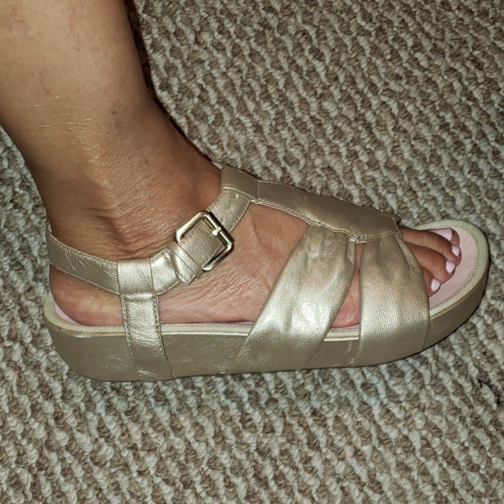 Taryn Rose gold birkistock like soft sole sanda…